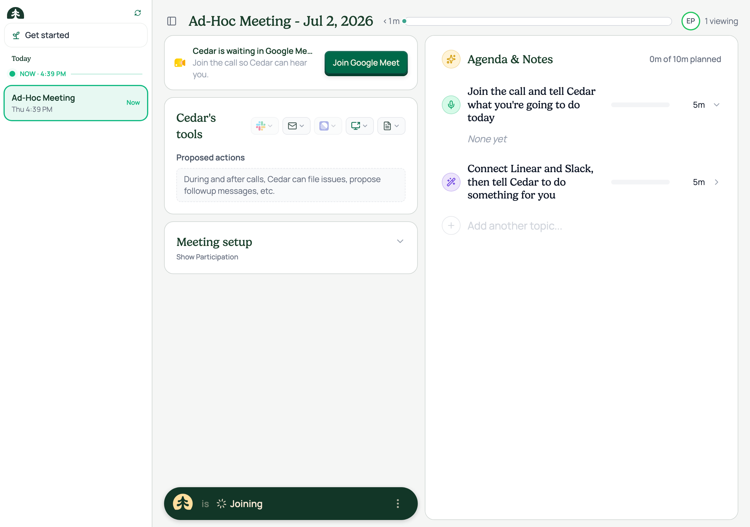 Real instant meeting · icons seeded through the actual creation pipeline