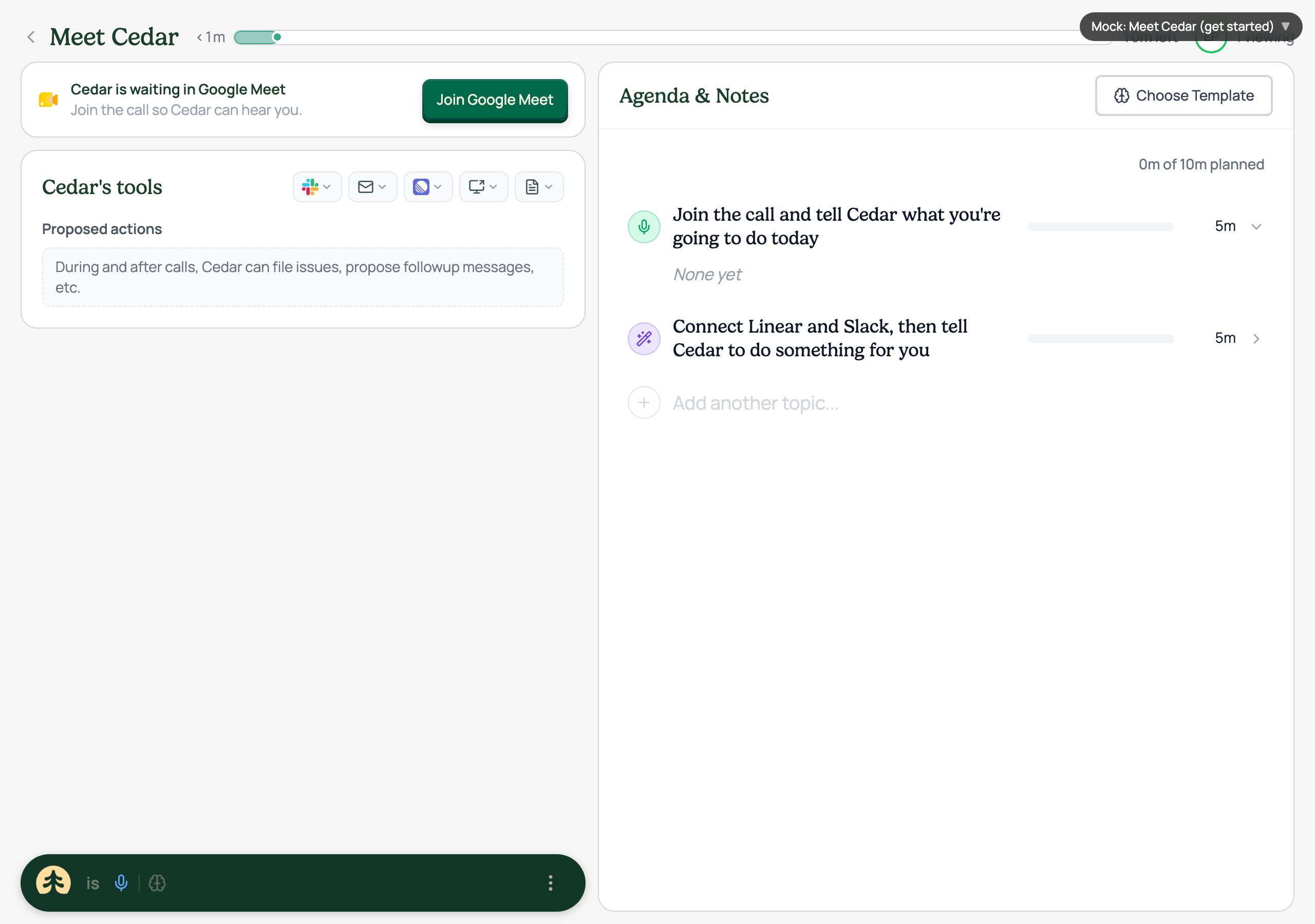 Clicking the card · straight into the get-started meeting