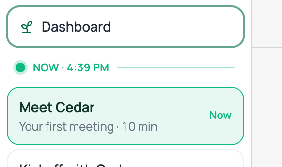 Option B close-up · the seeded card at the NOW divider, join-ready